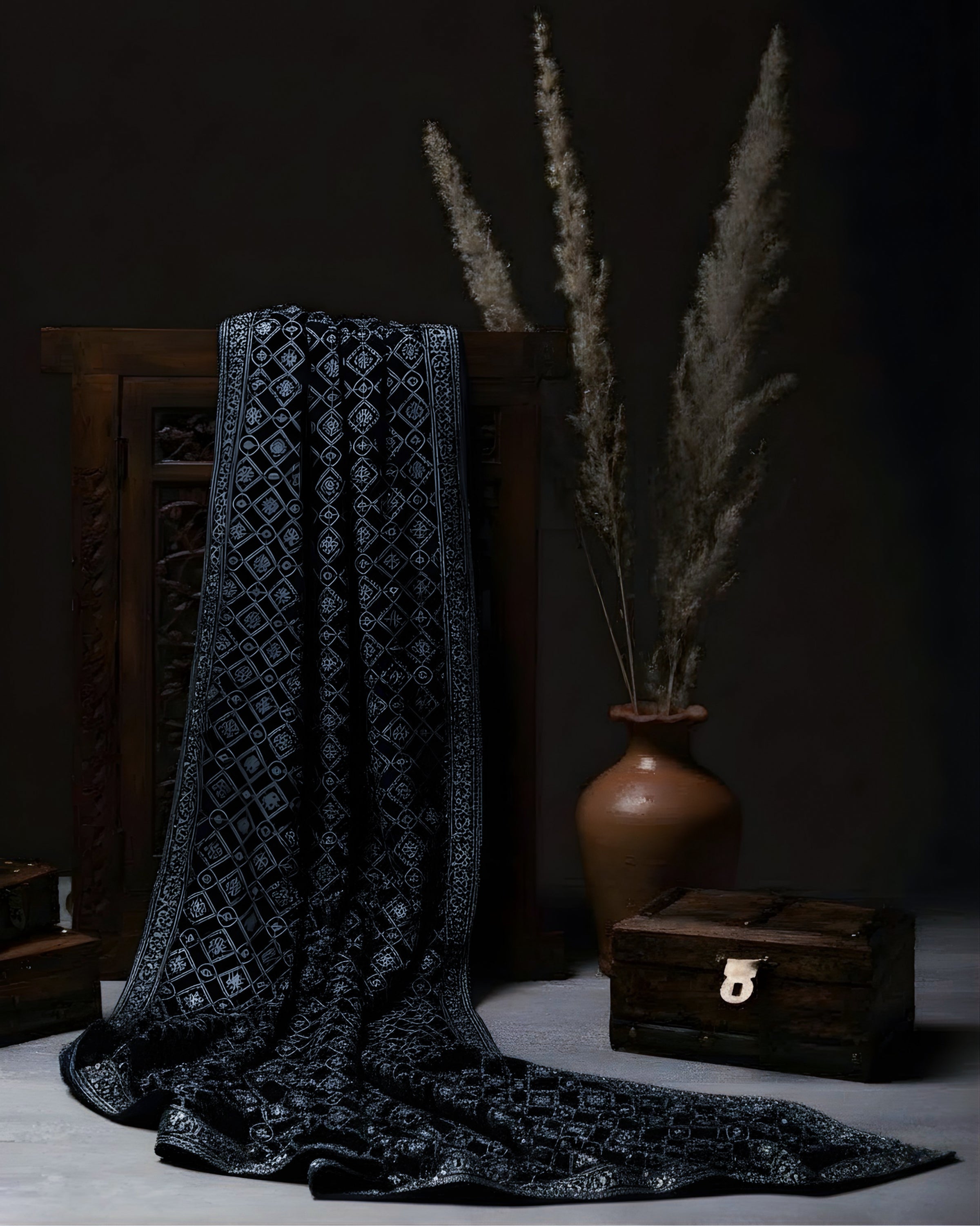 Luxury Embroidered Crystal Velvet Shawl